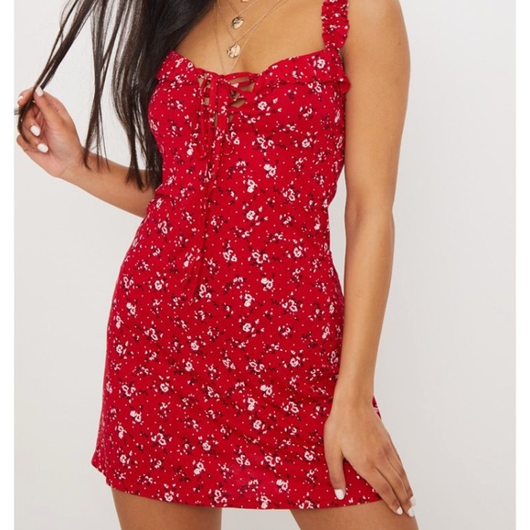 COPY - πRed floral print drill shift dress.π